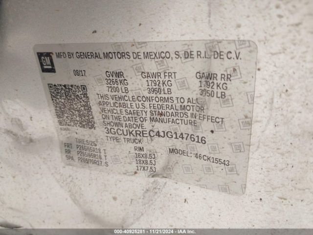 3GCUKREC4JG147616 Chevrolet Silverado 1500 2lt