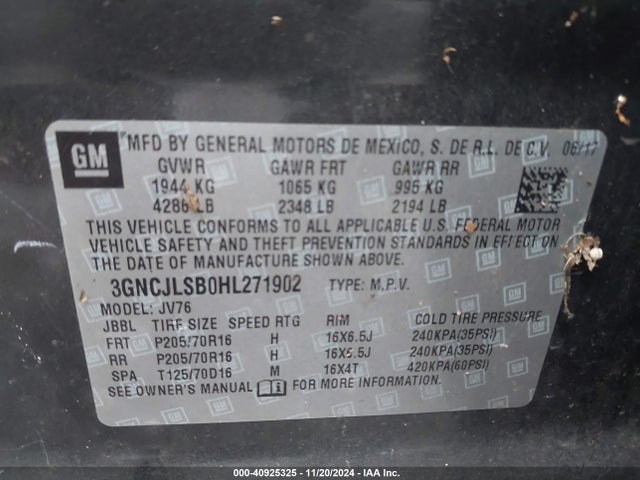 Chevrolet Trax Lt 2017 3GNCJLSB0HL271902 Image 9