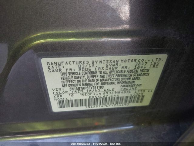3N1AB7AP6FY251190 Nissan SENTRA SL