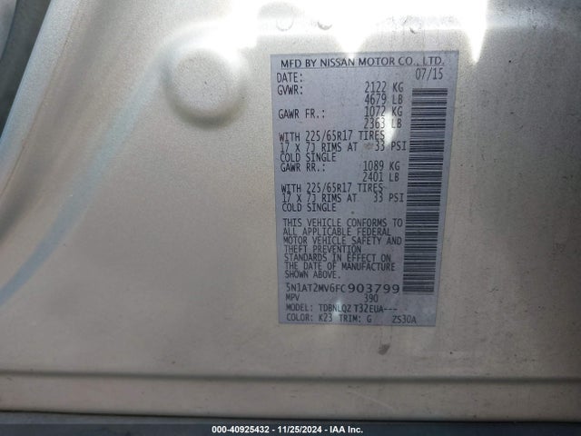 Nissan ROGUE SV 2015 5N1AT2MV6FC903799 Image 9