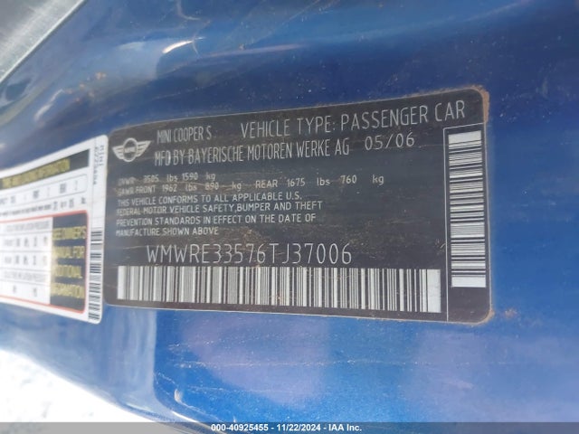 2006 MINI COOPER S WMWRE33576TJ37006 Photo 8