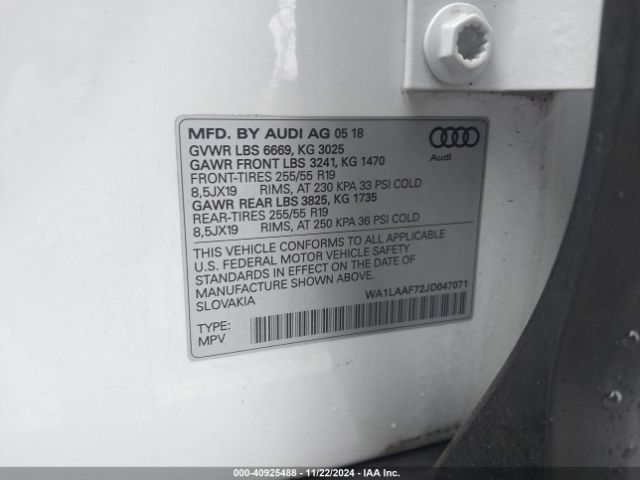 WA1LAAF72JD047071 Audi Q7 3.0t Premium