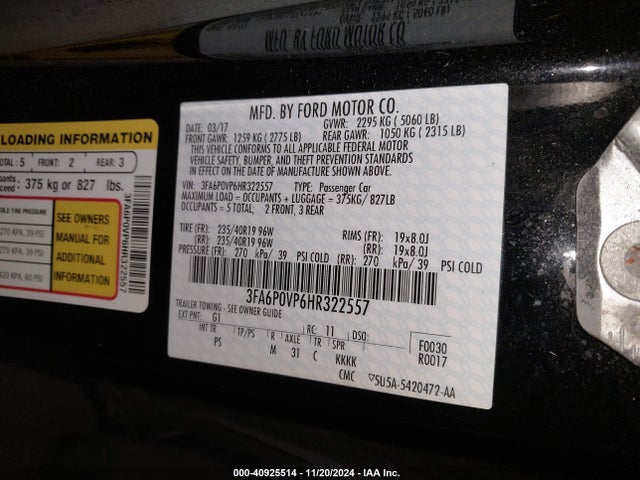 3FA6P0VP6HR322557 Ford Fusion Sport