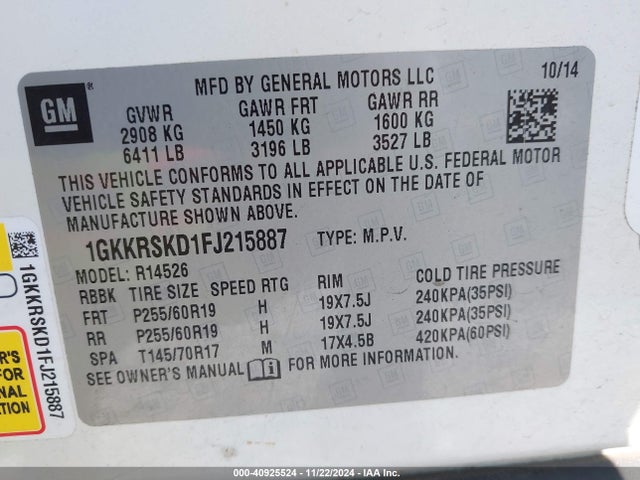 1GKKRSKD1FJ215887 GMC Acadia Slt-2