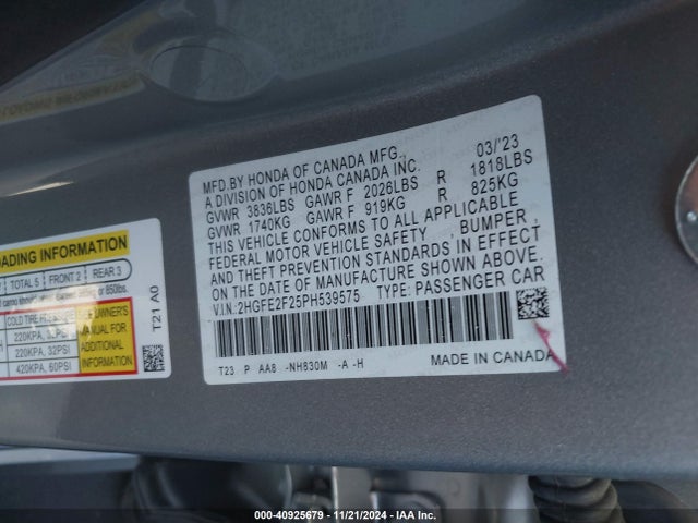 Honda Civic Lx 2023 2HGFE2F25PH539575 Image 9