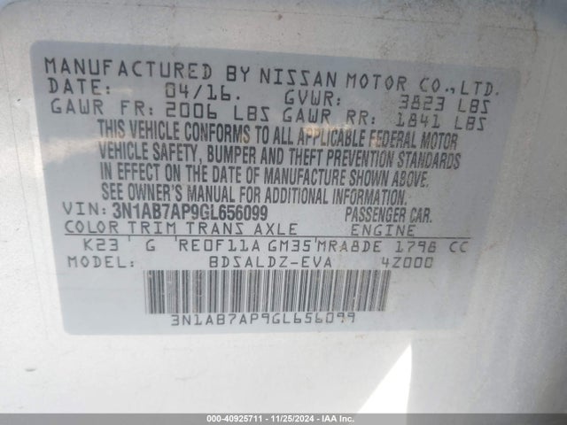 Nissan SENTRA SV 2016 3N1AB7AP9GL656099 Image 9
