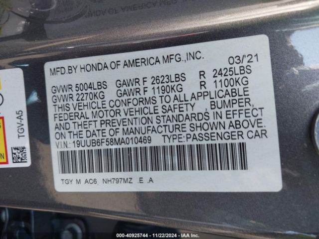 19UUB6F58MA010469 Acura Tlx A-spec Package
