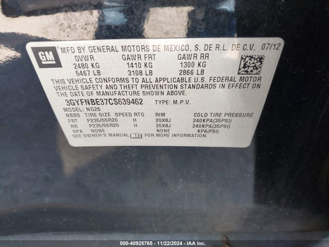 2012 CADILLAC SRX 3GYFNBE37CS639462 Photo 8