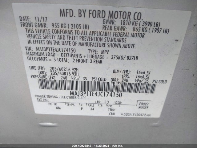 MAJ3P1TE4JC174150 Ford Ecosport Se