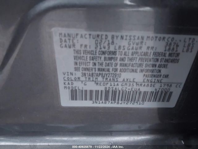 3N1AB7AP8JY272910 Nissan SENTRA SL