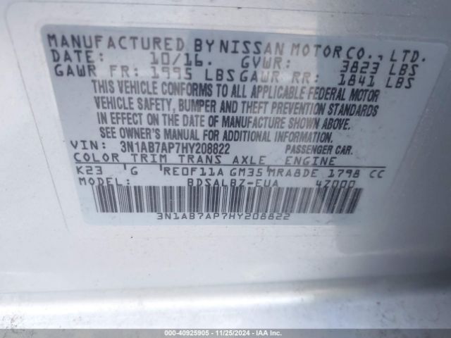 3N1AB7AP7HY208822 Nissan SENTRA S