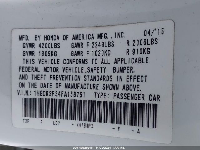 1HGCR2F34FA158751 Honda ACCORD LX