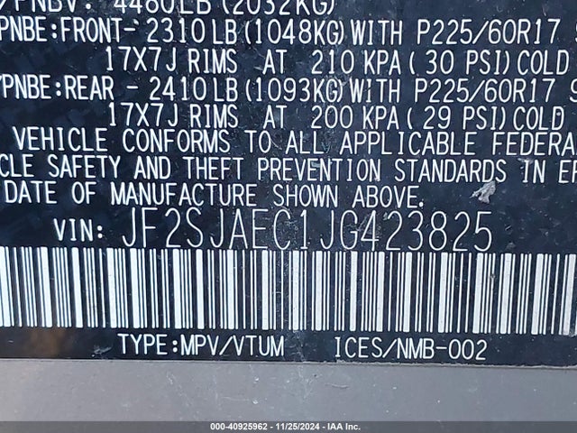 Subaru Forester 2.5i Premium 2018 JF2SJAEC1JG423825 Image 9