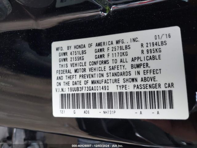 19UUB3F73GA001490 Acura Tlx V6 Advance