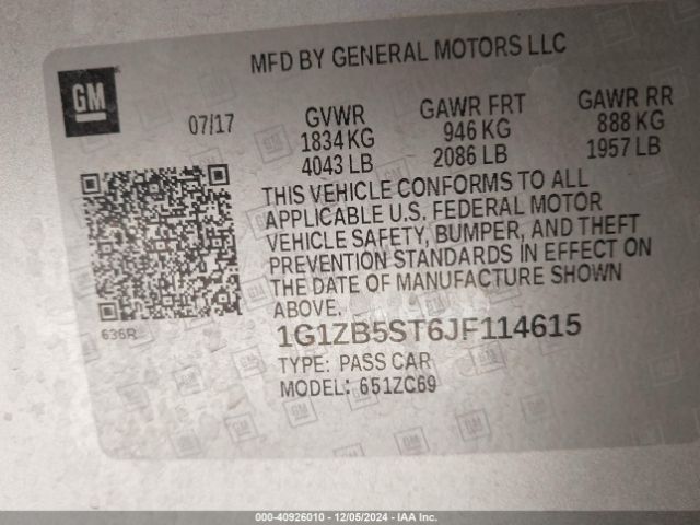 1G1ZB5ST6JF114615 Chevrolet Malibu 1ls