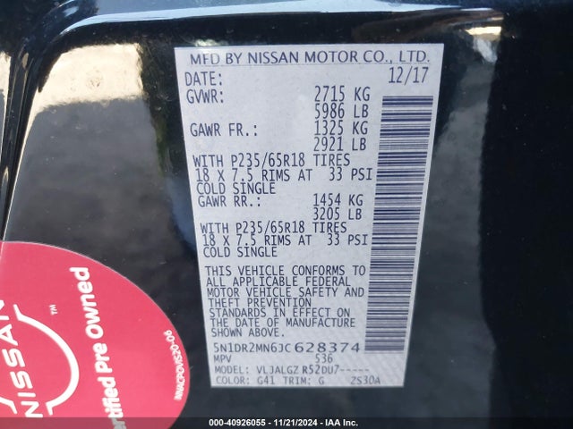 Nissan Pathfinder Sl 2018 5N1DR2MN6JC628374 Image 9
