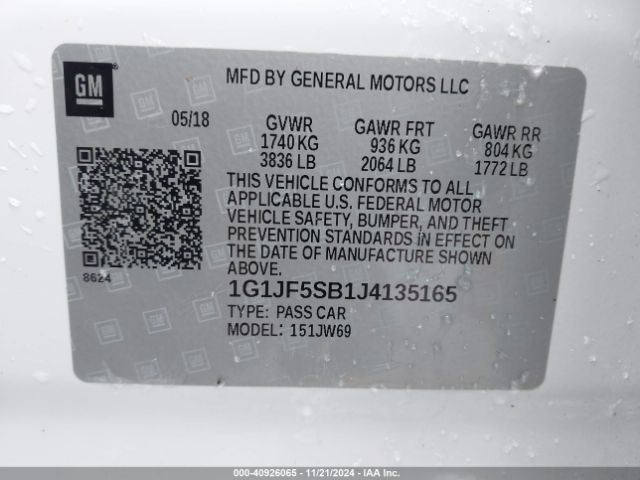 1G1JF5SB1J4135165 Chevrolet Sonic Premier Auto