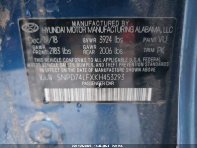 5NPD74LFXKH453293 Hyundai ELANTRA SE