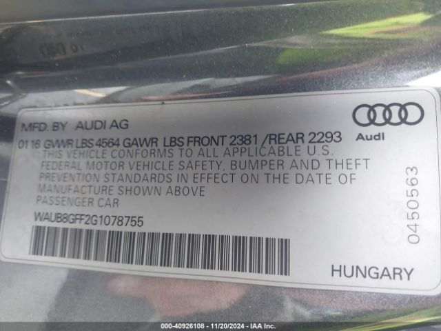 WAUB8GFF2G1078755 Audi A3 2.0t Premium
