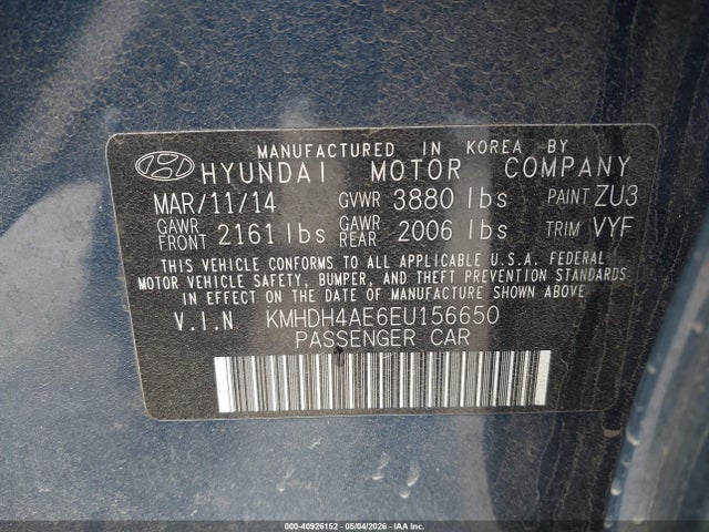 Aukcja sprzedaży 2014 Hyundai Elantra Se, vin: KMHDH4AE6EU156650, numer aukcji: 40926152