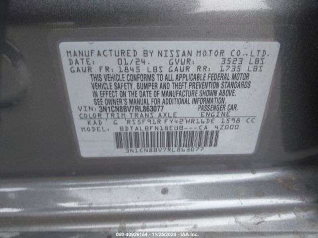3N1CN8BV7RL863077 Nissan Versa 1.6 S