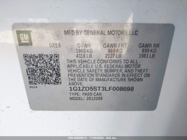 1G1ZD5ST3LF008698 Chevrolet Malibu Fwd Lt