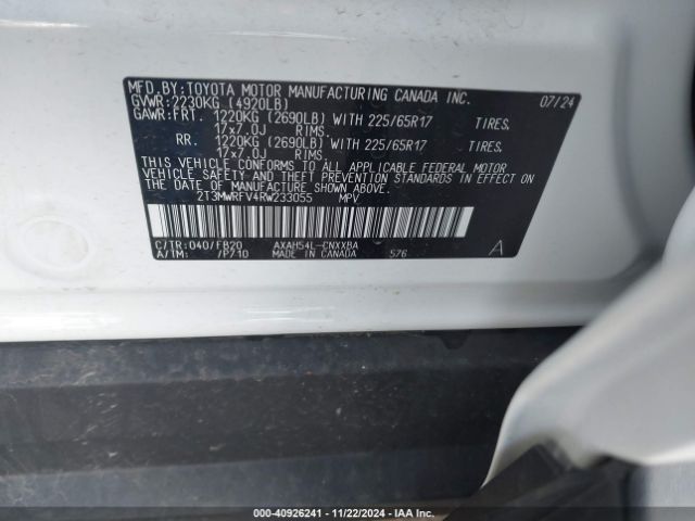2T3MWRFV4RW233055 Toyota Rav4 Hybrid Le