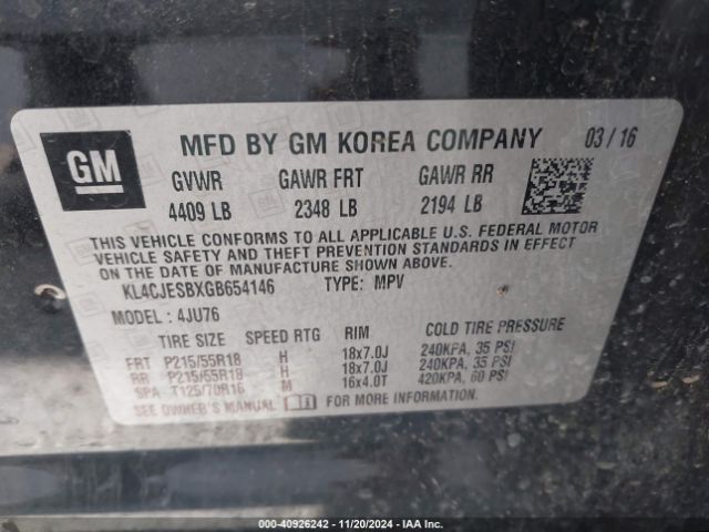 KL4CJESBXGB654146 Buick Encore