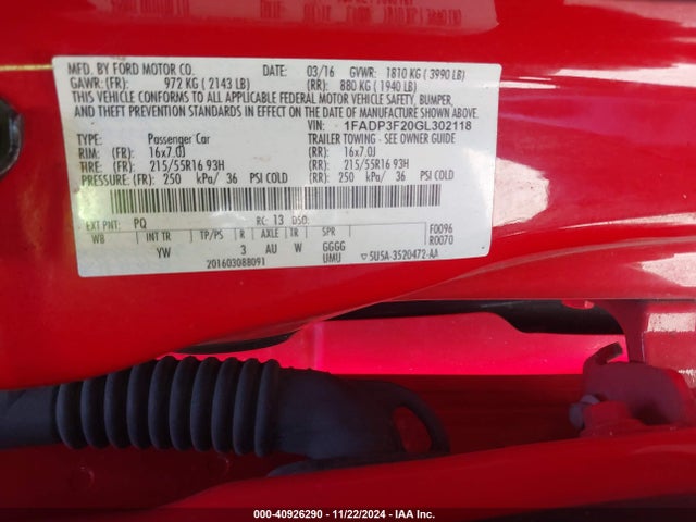 Ford FOCUS SE 2016 1FADP3F20GL302118 Image 9