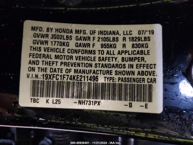 Honda Civic Ex-l 2019 19XFC1F74KE211496 Image 9