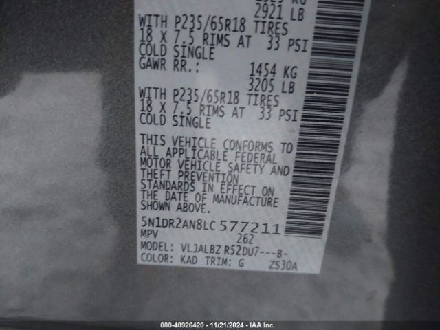 5N1DR2AN8LC577211 Nissan Pathfinder S 2wd