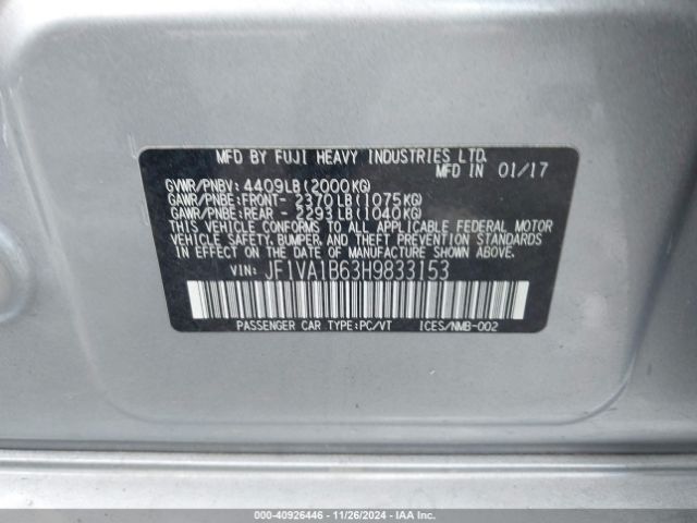 JF1VA1B63H9833153 Subaru WRX