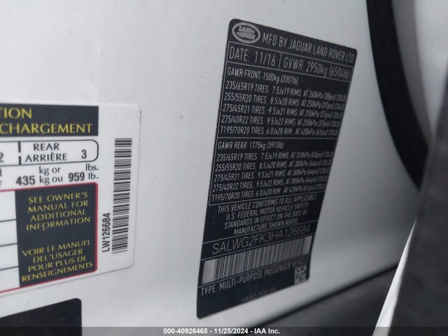 SALWG2FK3HA126684 Land Rover Range Rover Sport 3.0l V6 Turbocharged Diesel Se Td6