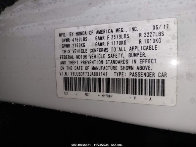 19UUB3F73JA001142 Acura Tlx Advance Pkg