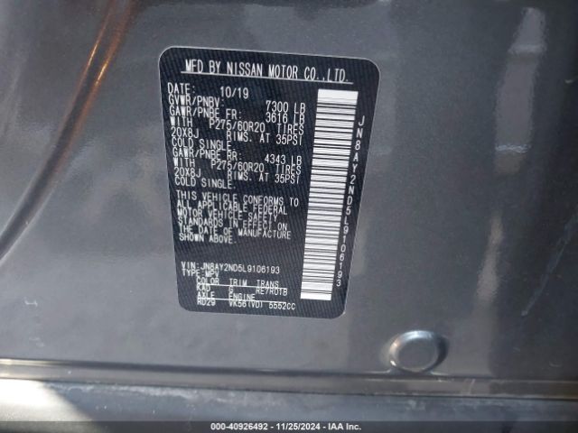 JN8AY2ND5L9106193 Nissan Armada Platinum 2wd