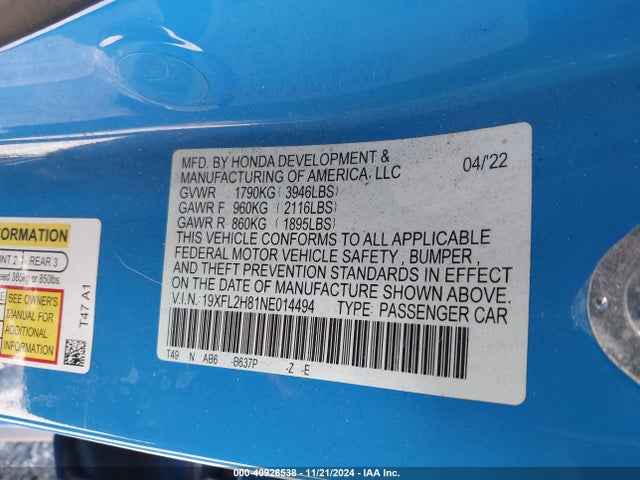 Honda Civic Sport 2022 19XFL2H81NE014494 Image 9