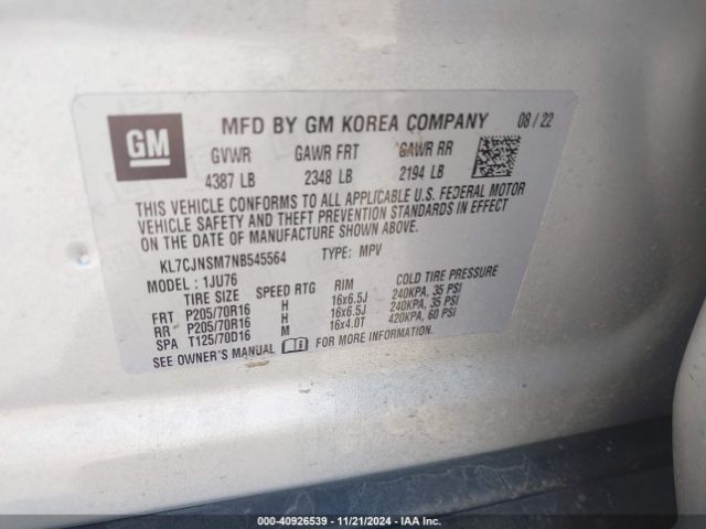 KL7CJNSM7NB545564 Chevrolet Trax Awd Ls