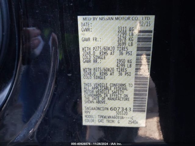 5N1AA0NC1FN607343 Nissan Armada Platinum
