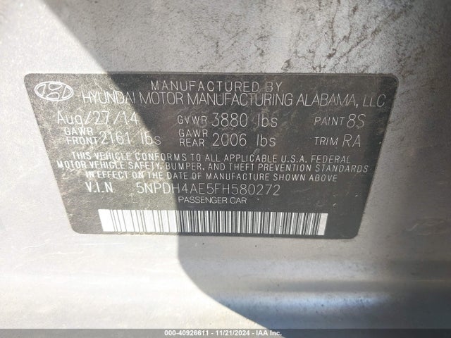 Hyundai ELANTRA SE 2015 5NPDH4AE5FH580272 Image 9