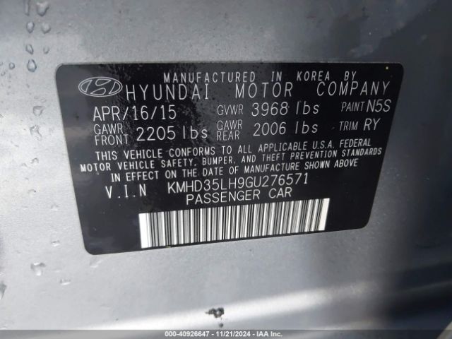 KMHD35LH9GU276571 Hyundai ELANTRA GT