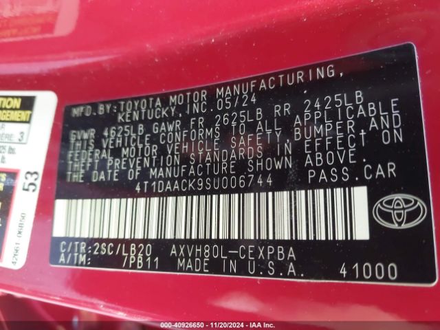 4T1DAACK9SU006744 Toyota CAMRY XSE