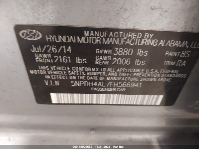 Hyundai ELANTRA SE 2015 5NPDH4AE7FH566941 Image 9