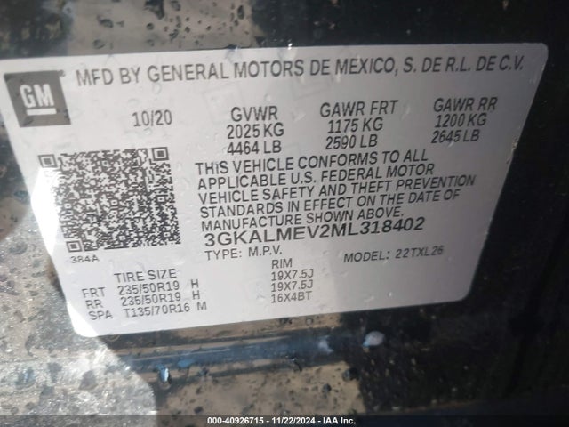 3GKALMEV2ML318402 GMC Terrain Fwd Sle