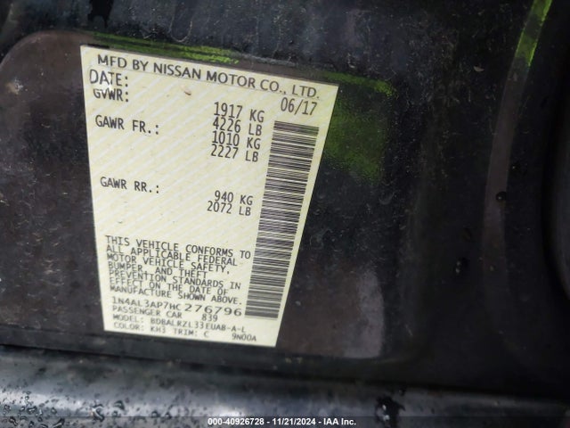 Nissan Altima 2.5 Sl 2017 1N4AL3AP7HC276796 Image 9