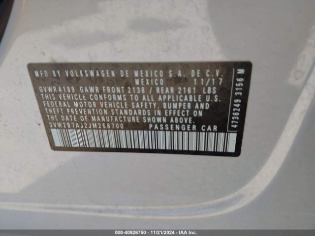 3VW2B7AJ2JM258700 Volkswagen Jetta 1.4t S