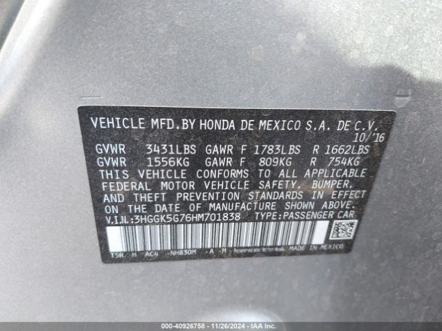 3HGGK5G76HM701838 Honda FIT EX