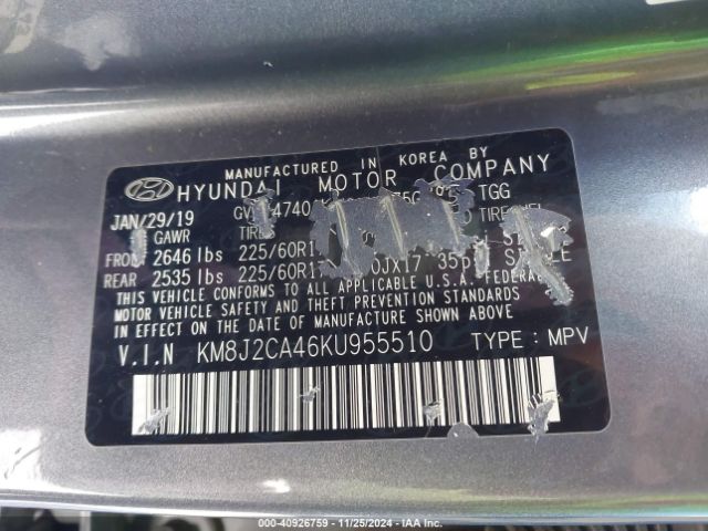 KM8J2CA46KU955510 Hyundai TUCSON SE