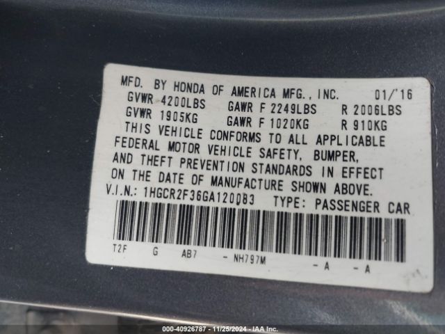 1HGCR2F36GA120083 Honda ACCORD LX