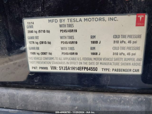 5YJSA1H14EFP64550 Tesla Model S P85