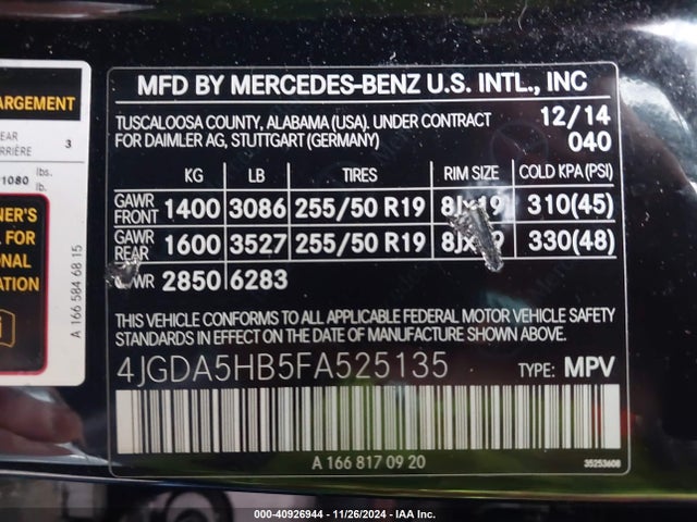 4JGDA5HB5FA525135 Mercedes-Benz Ml 350 4matic
